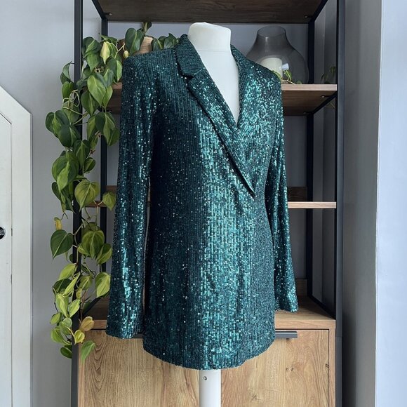 Next Sequin Blazer Jacket 10 Green Relaxed Fit New with Tags - Picture 3 of 9